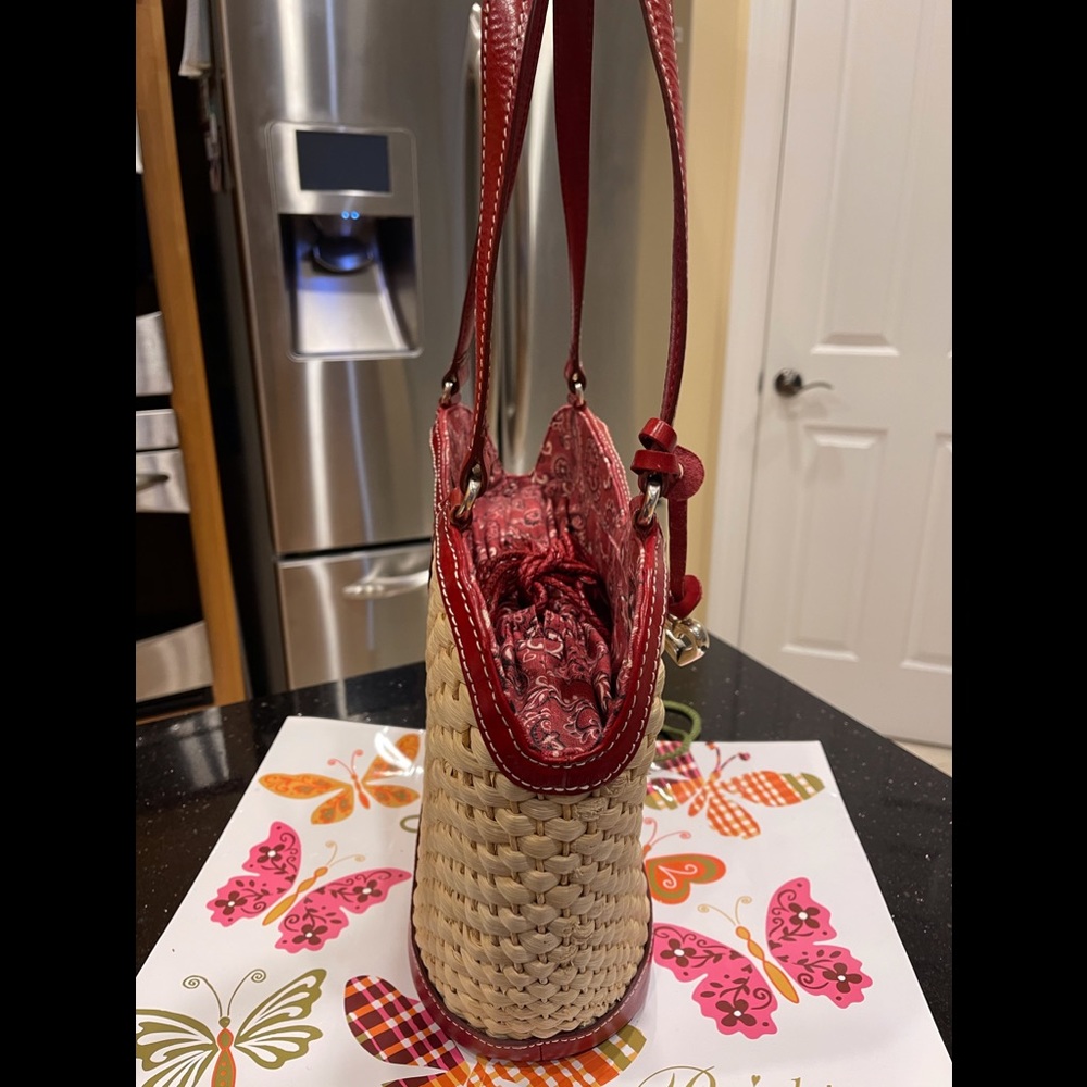 BRIGHTON STRAW & LEATHER BANDANA FABRIC ACCENTED MARILYN SHOULDER BAG - Picture 6 of 14